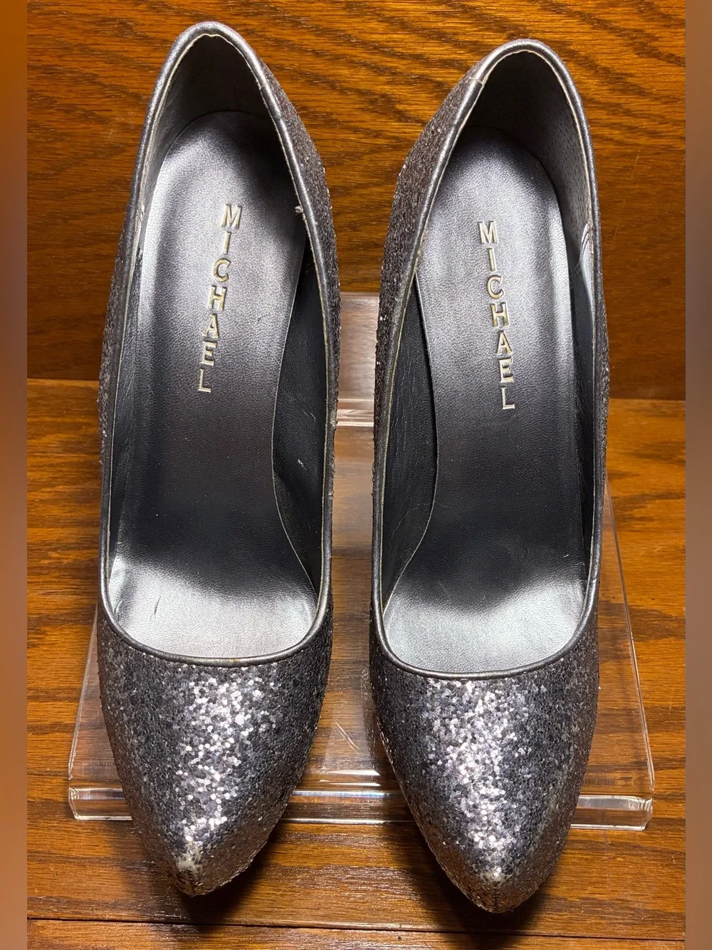 Michael Silver Glitter Platform Pumps Size 8.5